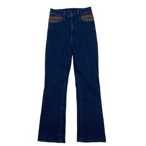 Mother Denim The Smooth Hustler Jean 25 Over The Rainbow Blue Embroidery Bootcut